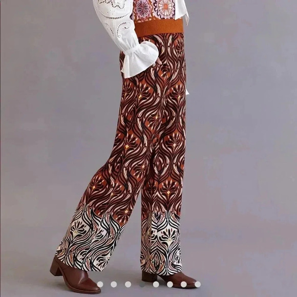 Anthropologie | Breezy Printed Straight Pants Colour:  BROWN MOTIF - Picture 2 of 6